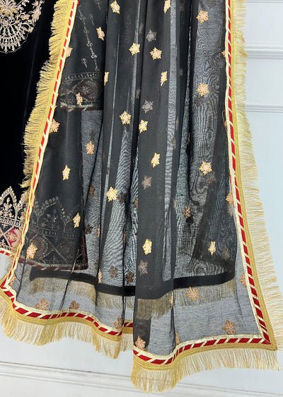 RK6102 - Black Readymade Velvet Suit - Memsaab Online