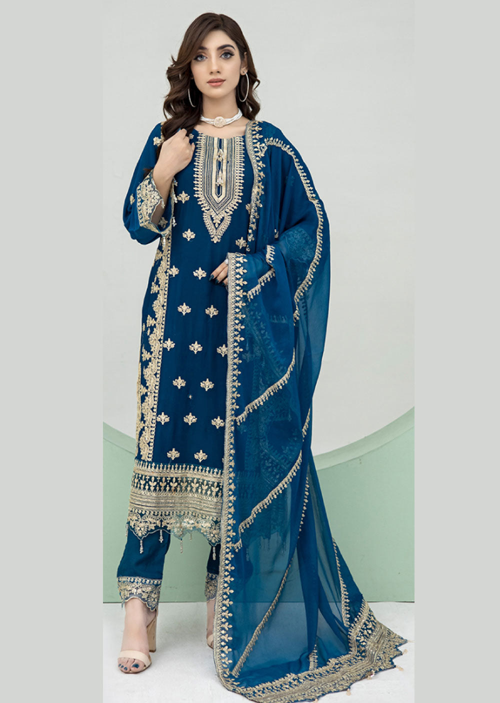 RGZ4020 Readymade Teal Chiffon suit - Memsaab Online