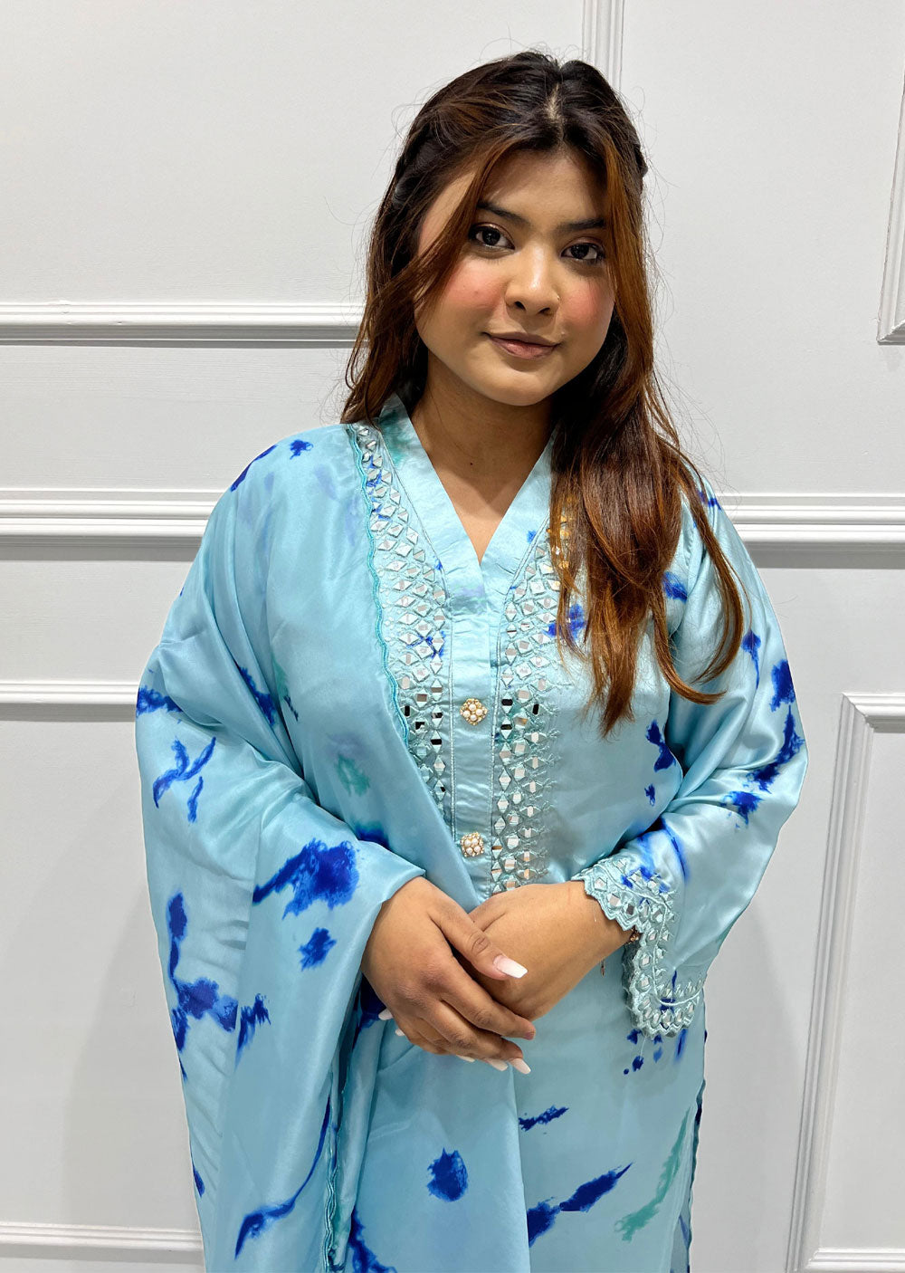RGZ3002 Readymade Blue Hania Silk Outfit - Memsaab Online