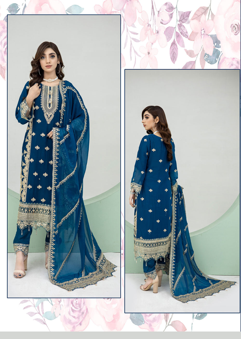 RGZ4020 Readymade Teal Chiffon suit - Memsaab Online