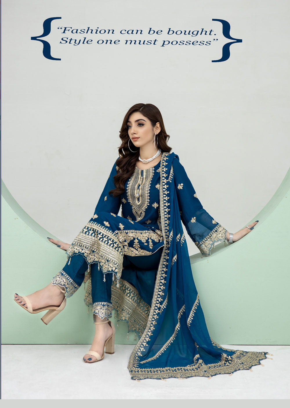 RGZ4020 Readymade Teal Chiffon suit - Memsaab Online