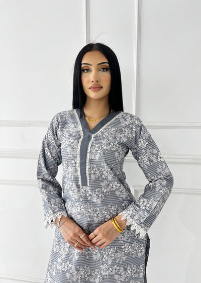 BUT-122- Grey - S.Prints Printed Lawn Co-ords - Memsaab Online