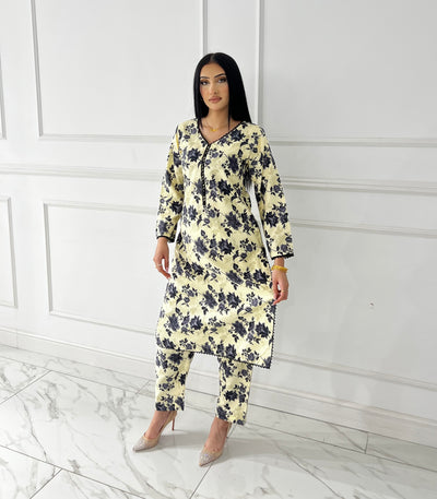 BUT-110 - Cream - S.Prints Printed Lawn Co-ords - Memsaab Online