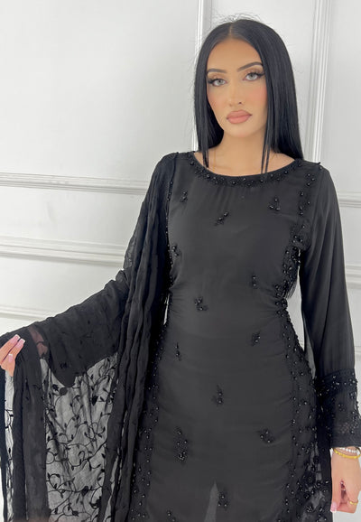 ZN1961 Black Readymade Chiffon Suit - Memsaab Online
