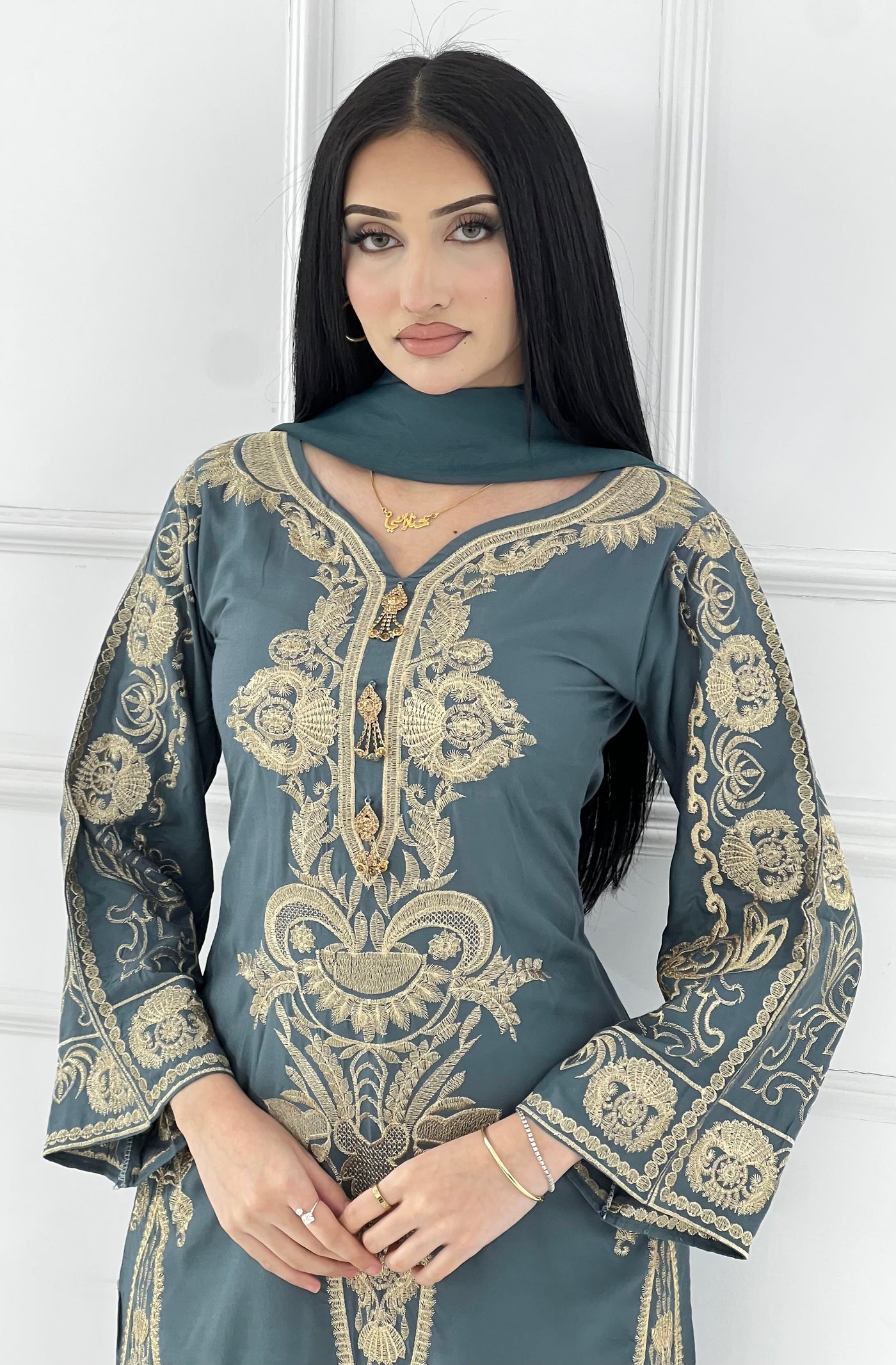 HK273 Riya - Grey Linen Oufit - Memsaab Online