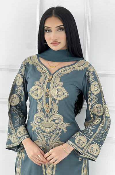 HK273 Riya - Grey Linen Oufit - Memsaab Online