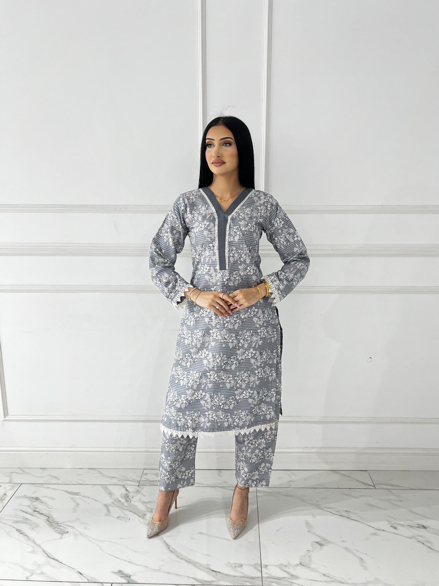 BUT-122- Grey - S.Prints Printed Lawn Co-ords - Memsaab Online