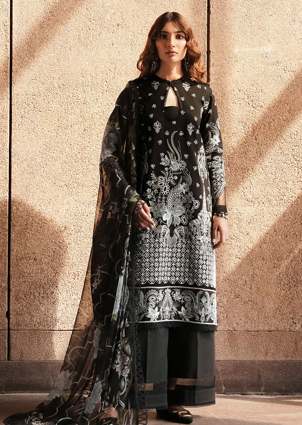 AYL24-09 - Caviar - Unstitched - Festive Chickenkari Lawn Collection 2024 - Memsaab Online