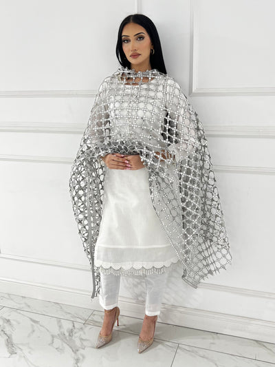 HK101D - Cutwork Duppatta - Memsaab Online