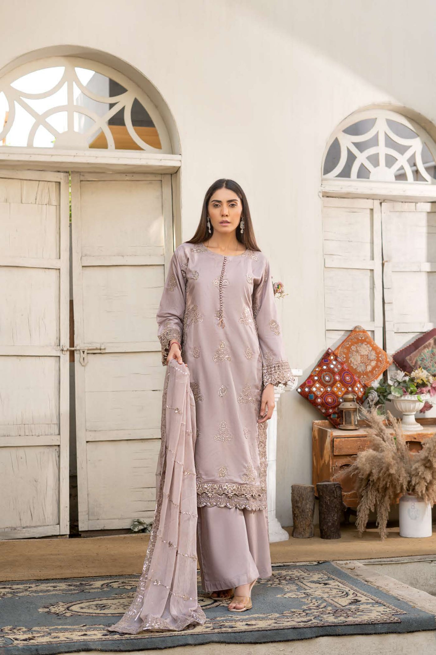 RGZ7105 - Rangz Chantelle Linen Suit Chiffon Scarf - Memsaab Online