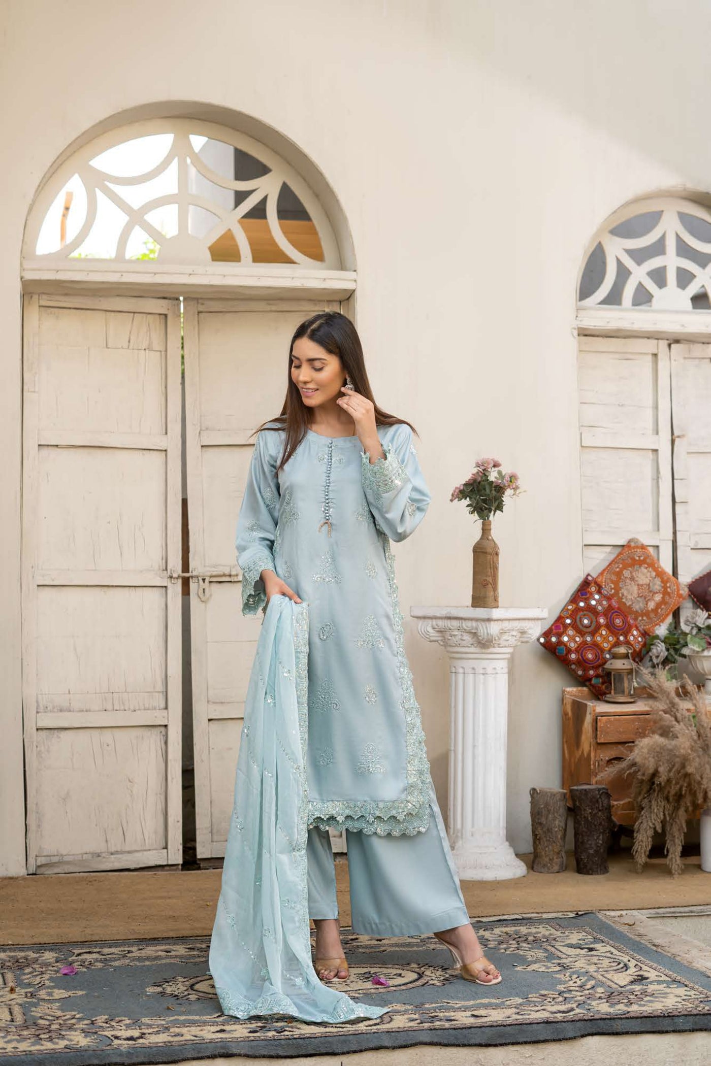 RGZ7105 - Rangz Chantelle Linen Suit Chiffon Scarf - Memsaab Online