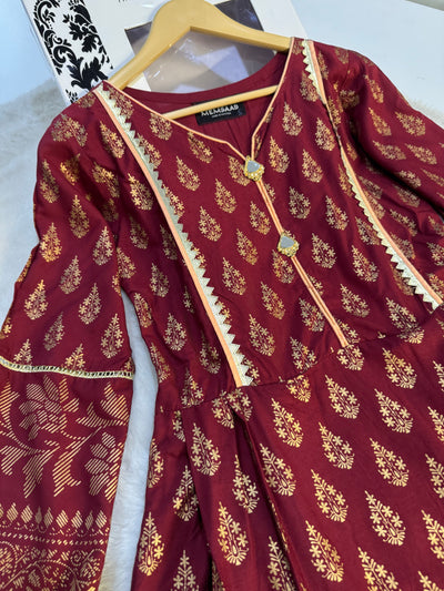 HK116 - Maroon - Readymade Linen Outfit - Memsaab Online