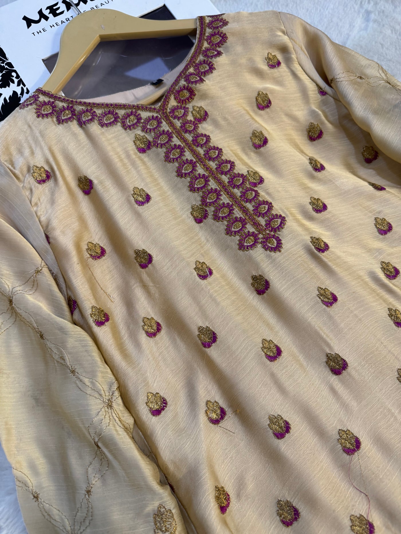 HSS-70 Gold/Purple Readymade Cotton Suit - Memsaab Online