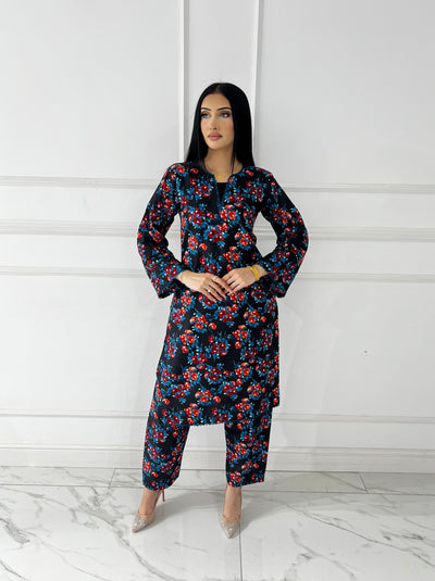 BUT-117- Black- S.Prints Printed Lawn Co-ords - Memsaab Online