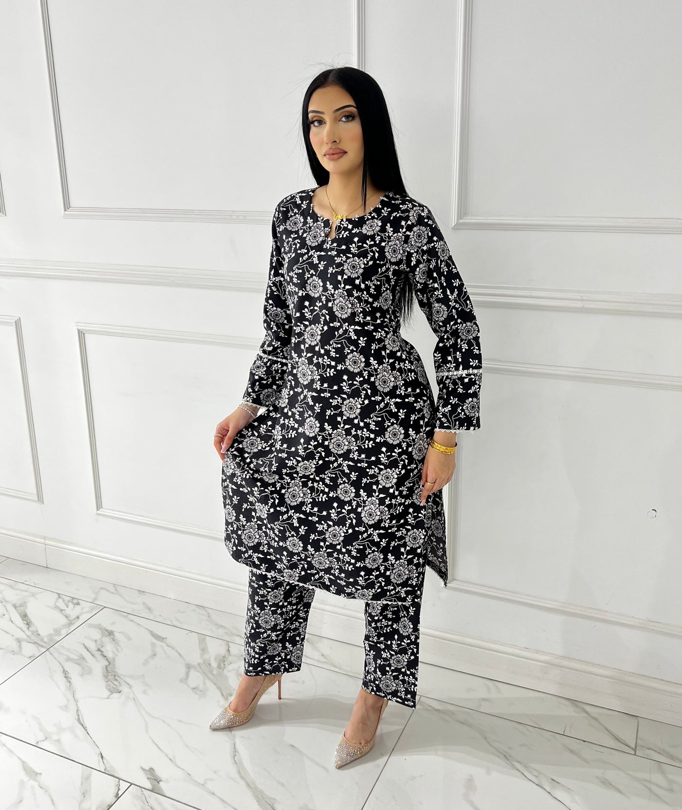 BUT-116- Black- S.Prints Printed Lawn Co-ords - Memsaab Online