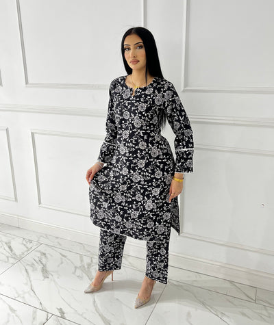 BUT-116- Black- S.Prints Printed Lawn Co-ords - Memsaab Online