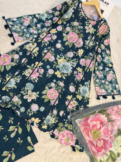 ELFECD-01-B- Azure Fern - Readymade - Elaf Prints Collection 2025 - Memsaab Online