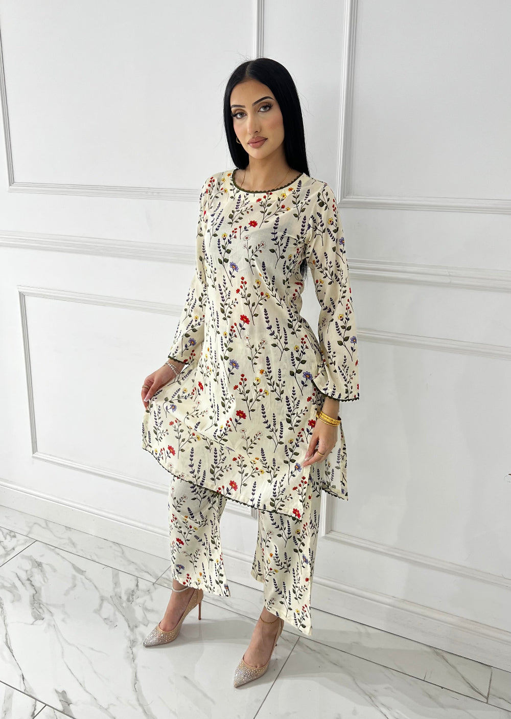 BUT-112 - Cream - S.Prints Printed Lawn Co-ords - Memsaab Online