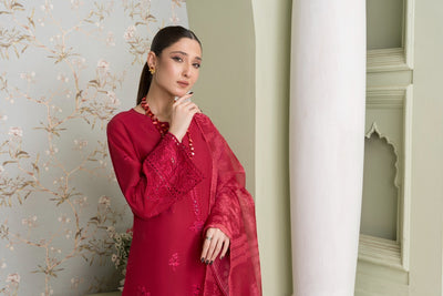 MSBMT-17 - Vanzila - Red Readymade Outfit - 3 Piece Suit 2025 - Memsaab Online