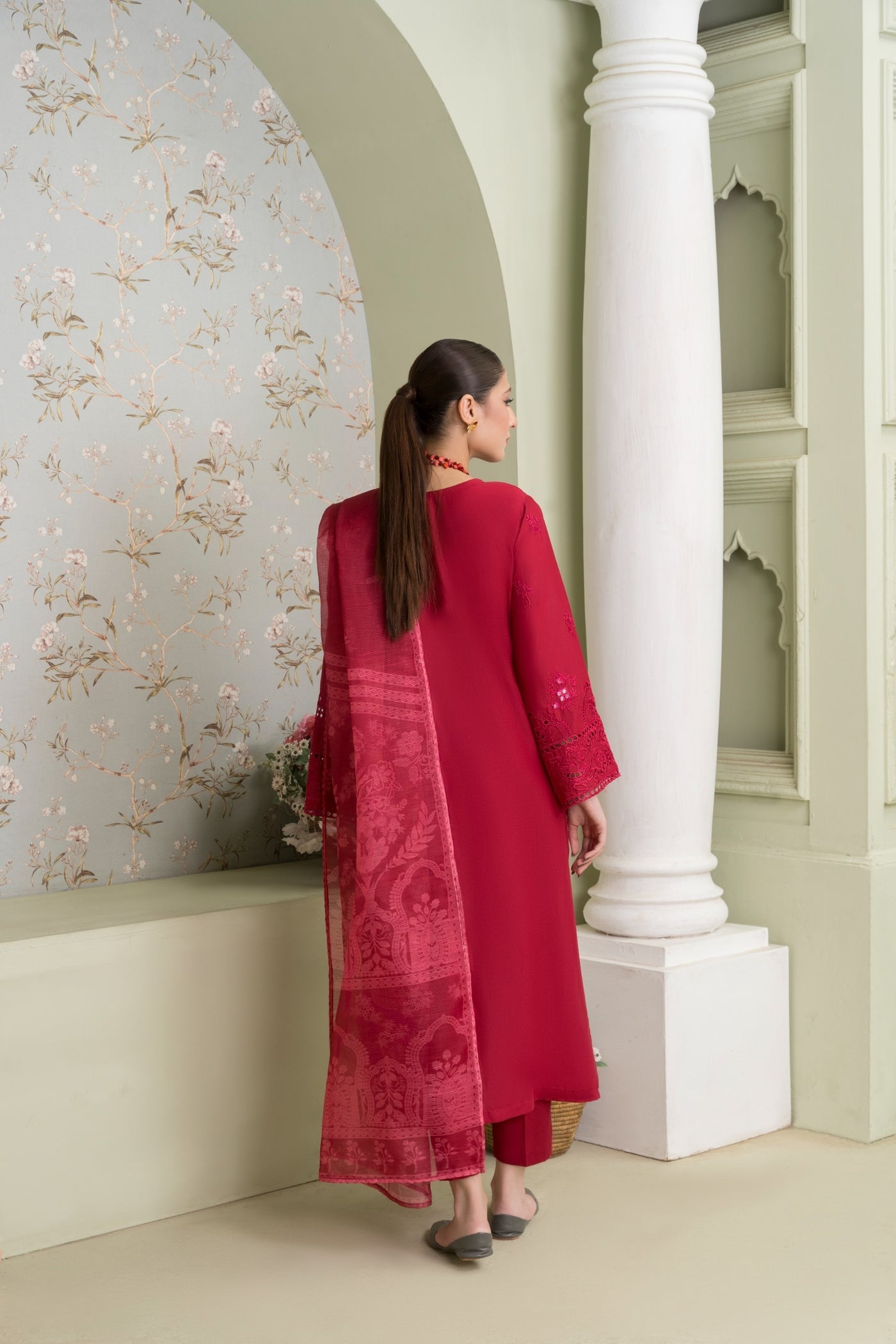 MSBMT-17 - Vanzila - Red Readymade Outfit - 3 Piece Suit 2025 - Memsaab Online