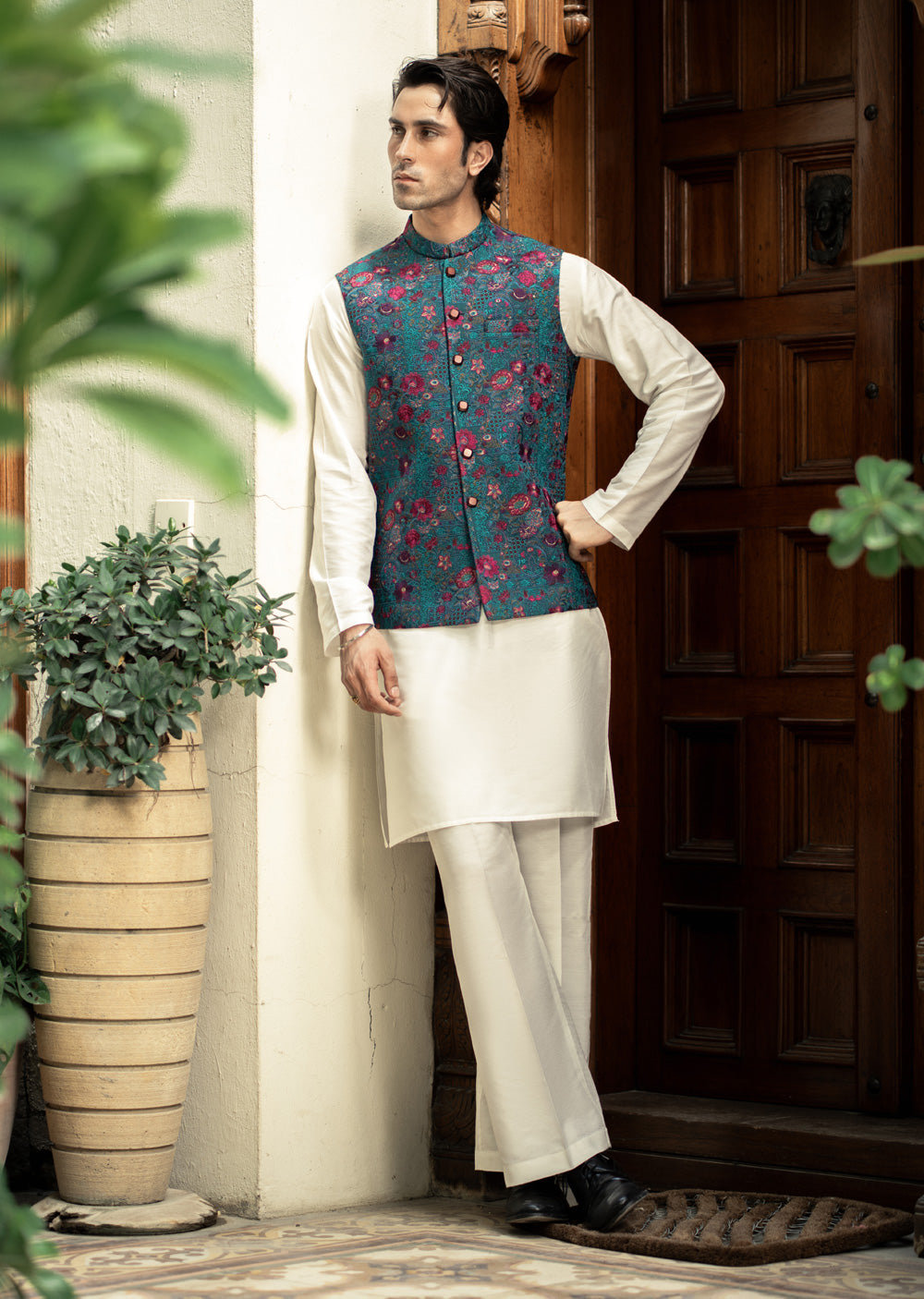 W-2906 - Readymade Maysori Fabric Full Embroidery Waistcoat - Memsaab Online