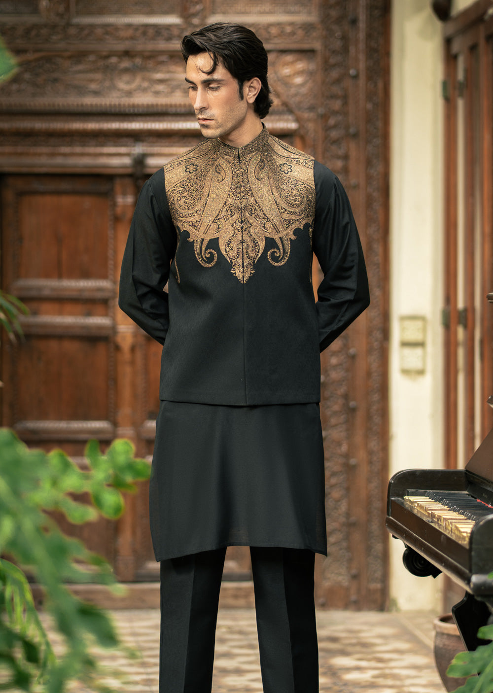 W-3016 - Readymade Maysori Fabric Full Embroidery Waistcoat - Memsaab Online