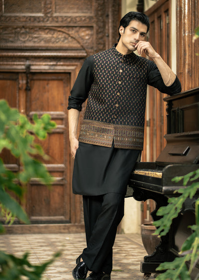W-3010 - Readymade Maysori Fabric Full Embroidery Waistcoat - Memsaab Online