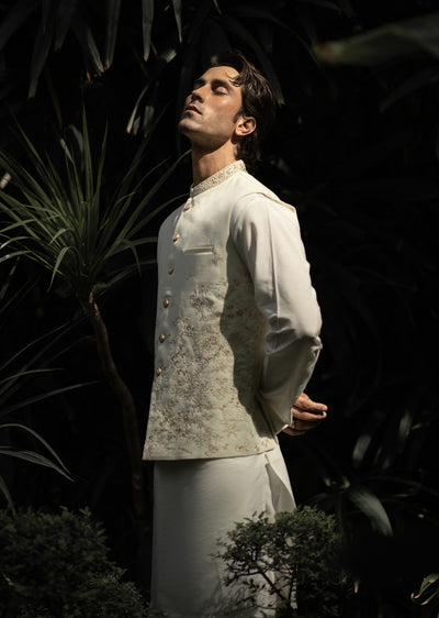 W-3013 - Readymade Maysori Fabric Full Embroidery Waistcoat - Memsaab Online