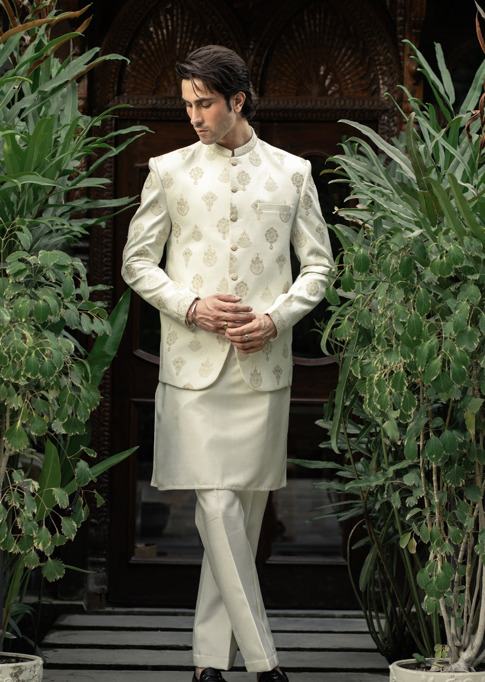 PC-587- Readymade Mens Embroidered Prince Coat - Memsaab Online