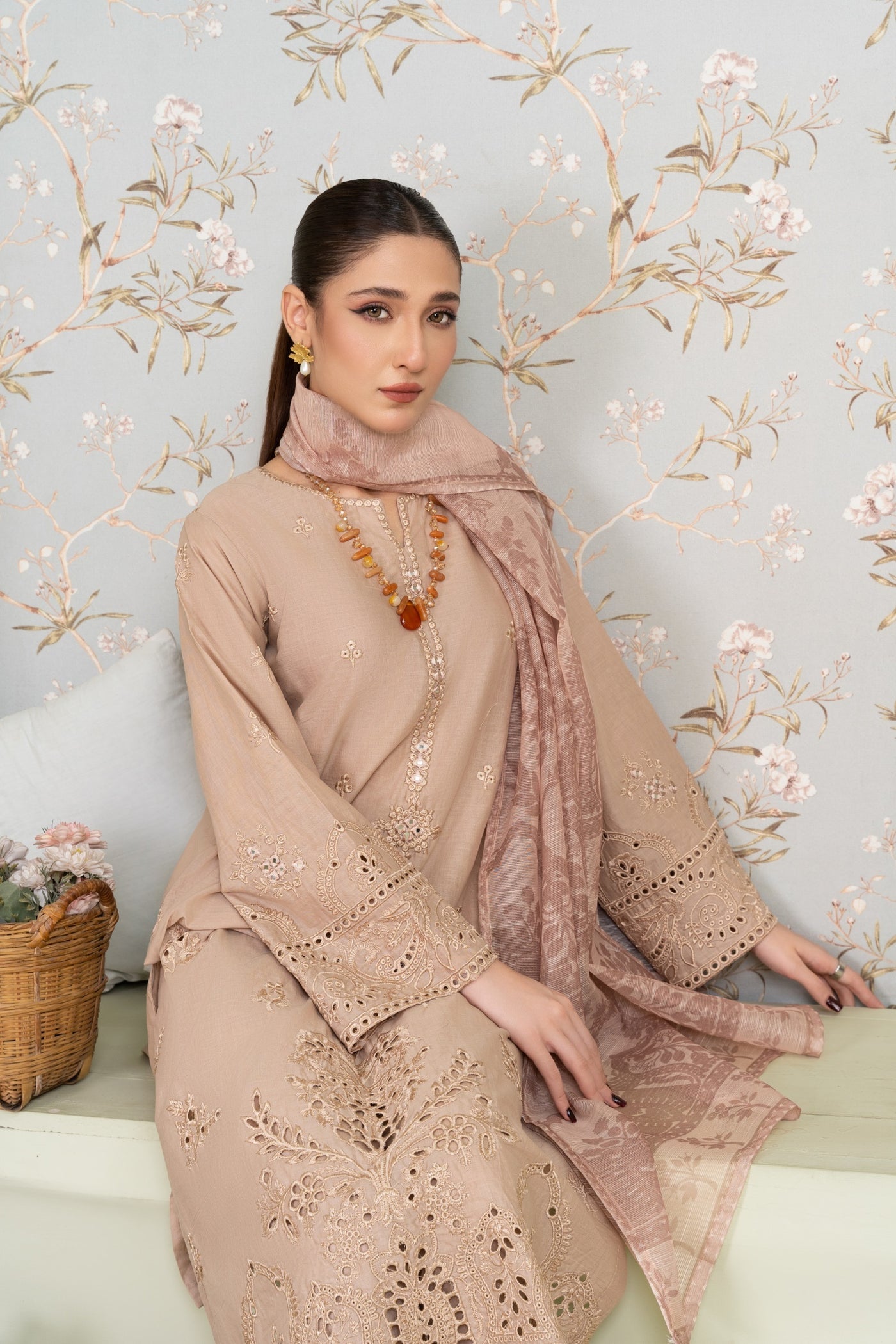 MSBMT-18 - Vanzila -Beige Readymade Outfit - 3 Piece Suit 2025 - Memsaab Online