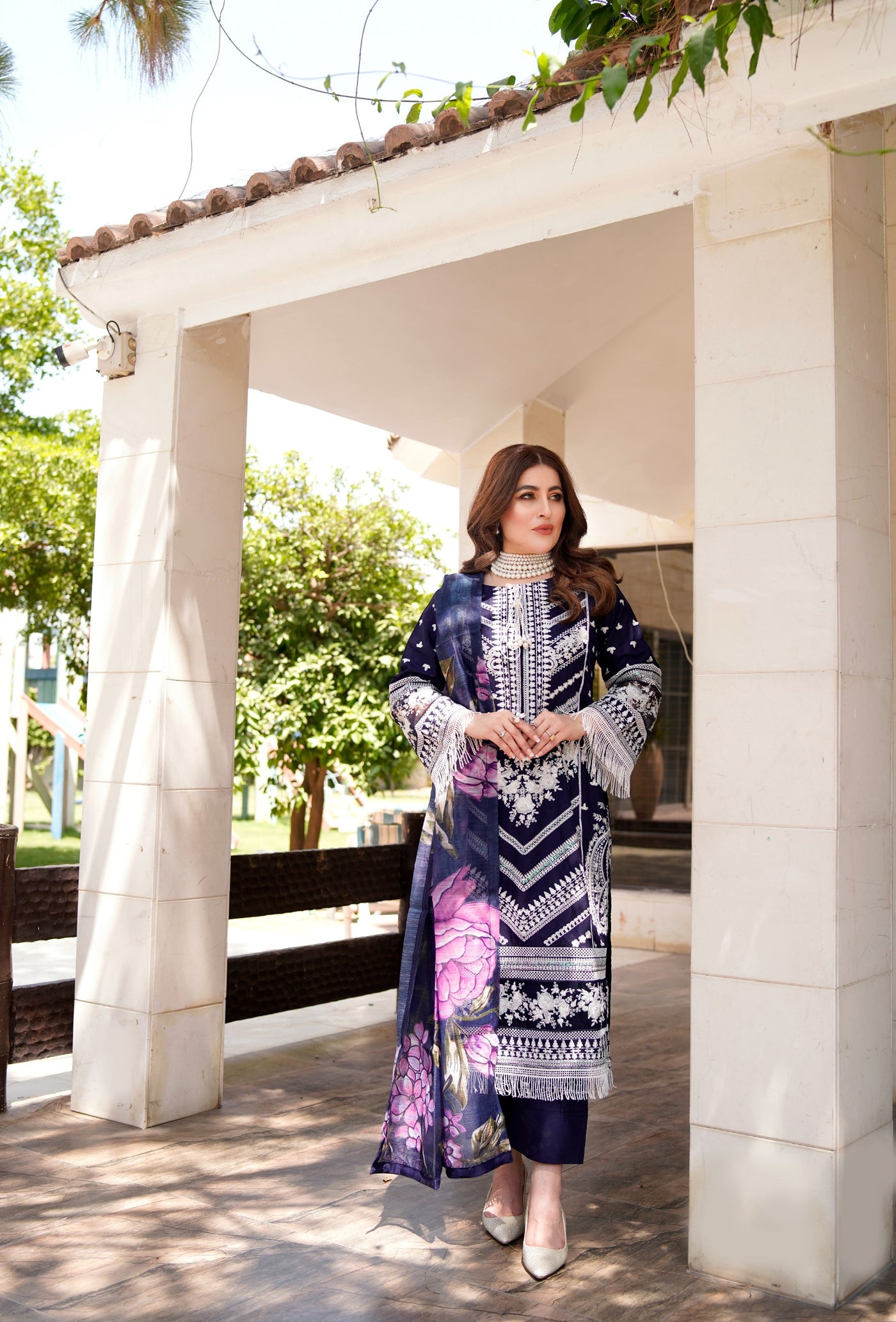 ATR-1129 - Navy Blue - Sehrish B Lux Cotton - Memsaab Online