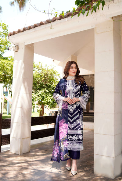 ATR-1129 - Navy Blue - Sehrish B Lux Cotton - Memsaab Online