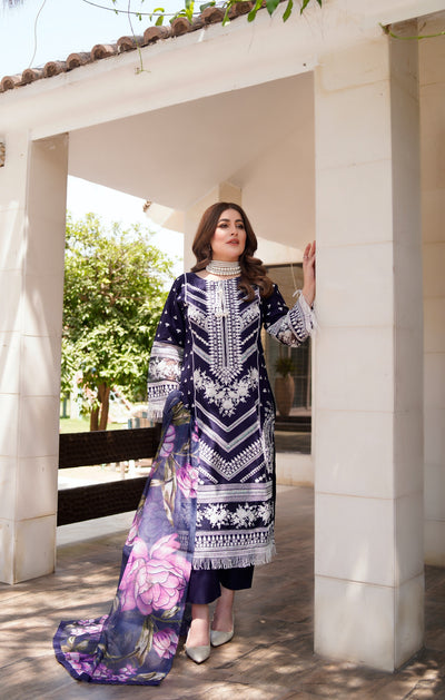 ATR-1129 - Navy Blue - Sehrish B Lux Cotton - Memsaab Online