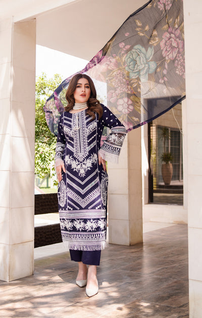 ATR-1129 - Navy Blue - Sehrish B Lux Cotton - Memsaab Online