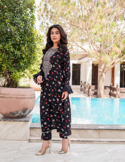 FK-305- Black - Readymade Cotton Silk Outfit 2025 - Memsaab Online
