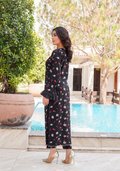 FK-305- Black - Readymade Cotton Silk Outfit 2025 - Memsaab Online