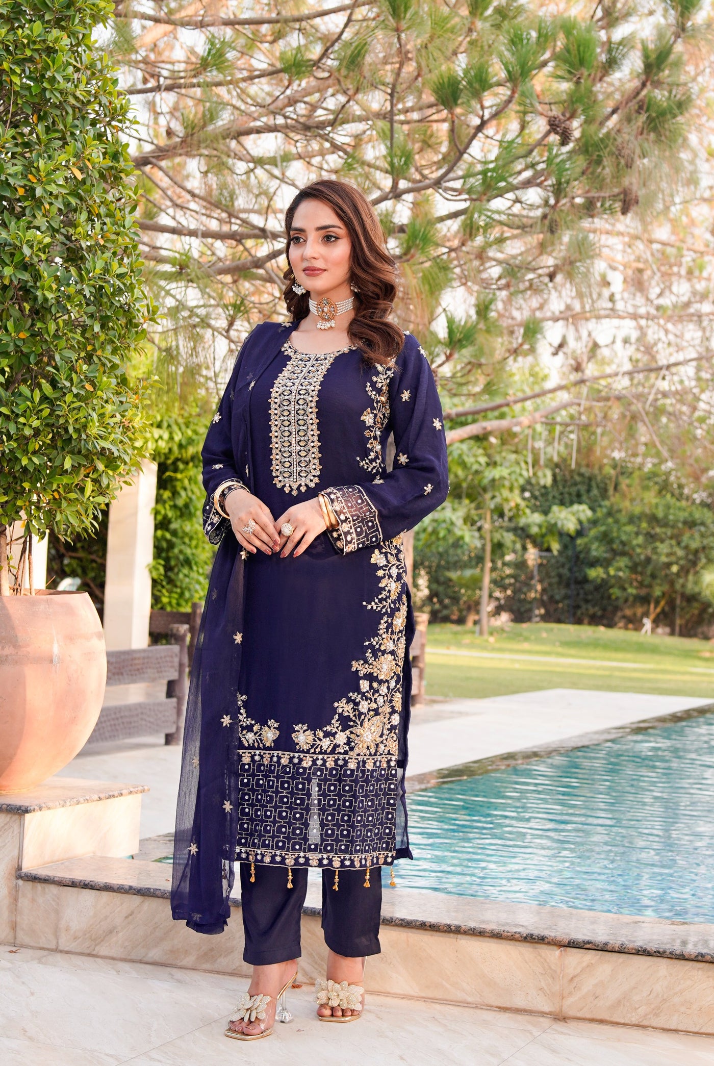 SLMPR-14 - Readymade - Chiffon Partywear Suit 2025 - Memsaab Online