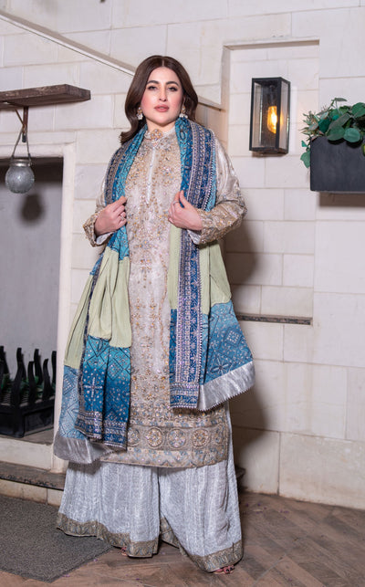 MARW-1608- Silver- Readymade Wedding Wear Outfit - Memsaab Online