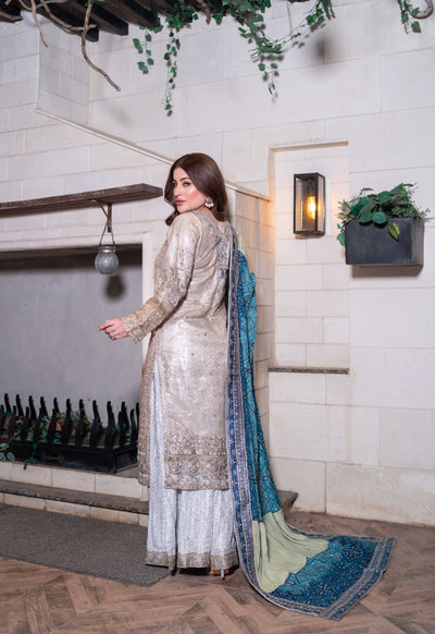MARW-1608- Silver- Readymade Wedding Wear Outfit - Memsaab Online