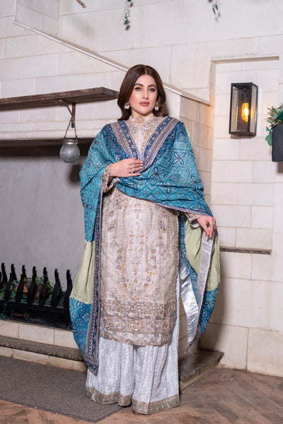 MARW-1608- Silver- Readymade Wedding Wear Outfit - Memsaab Online