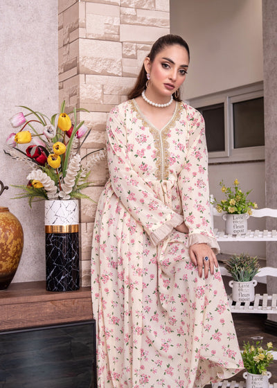 FK-309- Cream - Readymade Frock Georgette Outfit 2025 - Memsaab Online