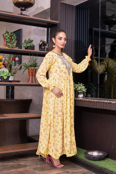 FK-308- Yellow - Readymade Frock Georgette Outfit 2025 - Memsaab Online