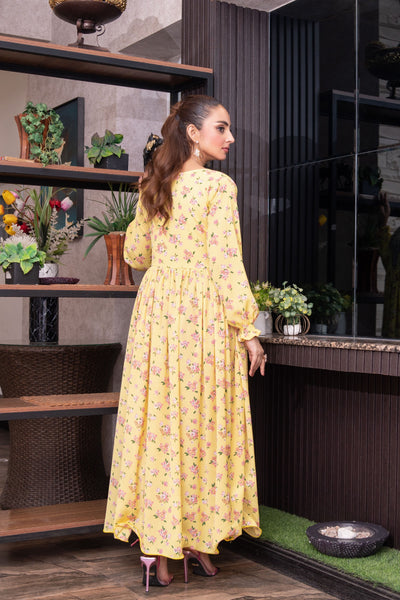 FK-308- Yellow - Readymade Frock Georgette Outfit 2025 - Memsaab Online