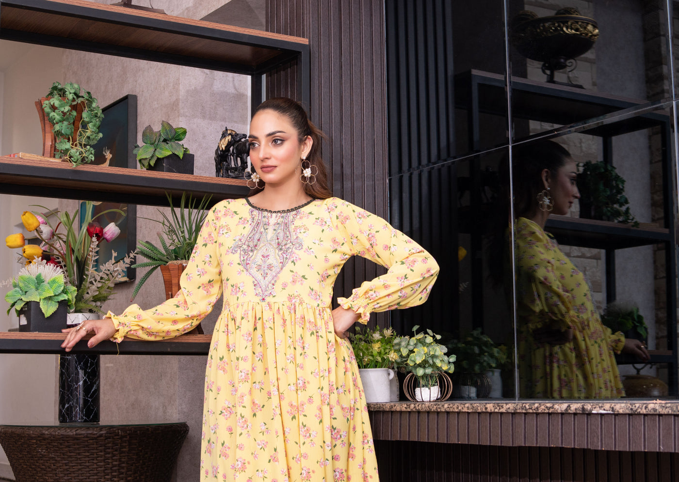 FK-308- Yellow - Readymade Frock Georgette Outfit 2025 - Memsaab Online