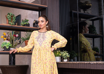 FK-308- Yellow - Readymade Frock Georgette Outfit 2025 - Memsaab Online