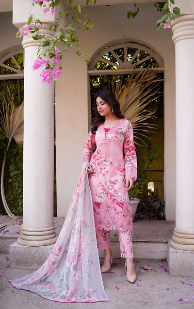 MDNA-14 - Pink Embroidered Lawn Outfit - Memsaab Online