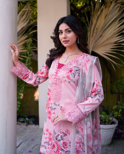 MDNA-14 - Pink Embroidered Lawn Outfit - Memsaab Online