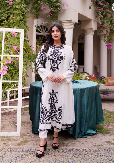 HK280 - Zareen - White Mummy n Me Linen Outfit - Memsaab Online