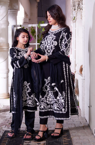 HK280 - Zareen - Black Mummy n Me Linen Outfit - Memsaab Online