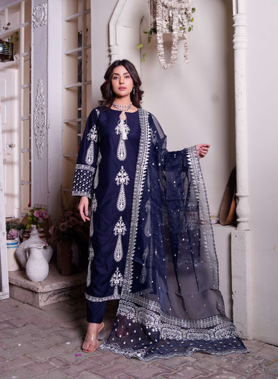 HK299 - Navy - Readymade - Mother & Daughter Linen Outfit 2025 - Memsaab Online